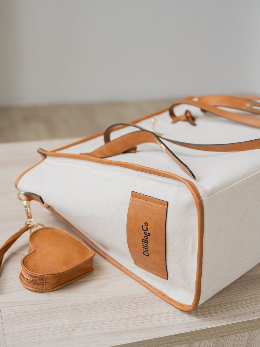 The City Classic Tote Bag - Cream & Warm Tan - Product detail view 10 | DilliBagCo
