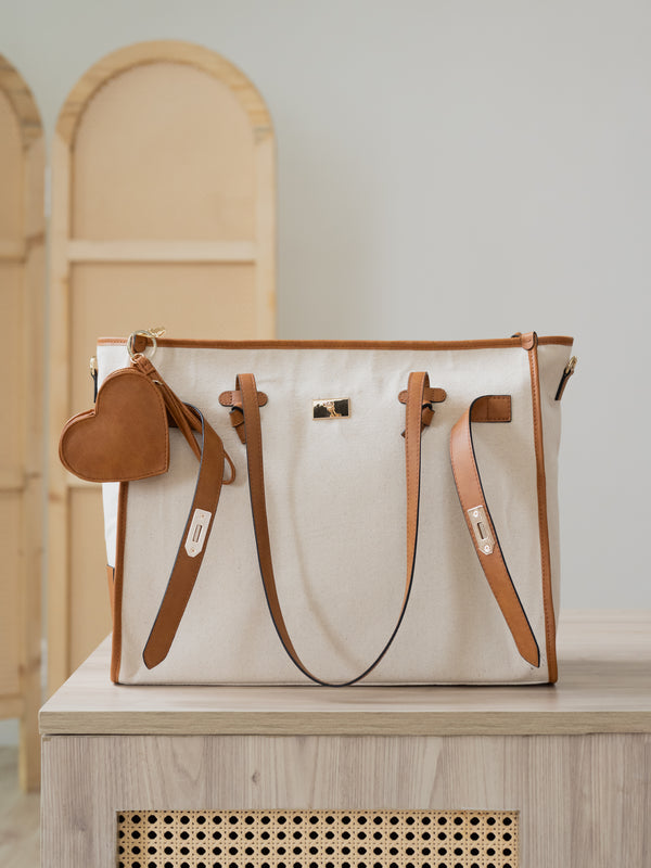 The City Classic Tote Bag - Cream & Warm Tan - Front view everyday carry | DilliBagCo