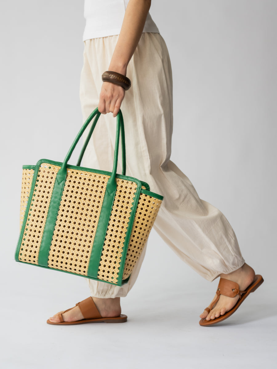 The Sunny Side Tote - Forest Green - Side angle and strap detailing | DilliBagCo