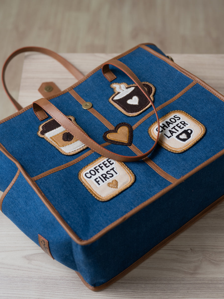 The Coffee Run Tote - Denim & Warm Tan - Product detail view 13 | DilliBagCo