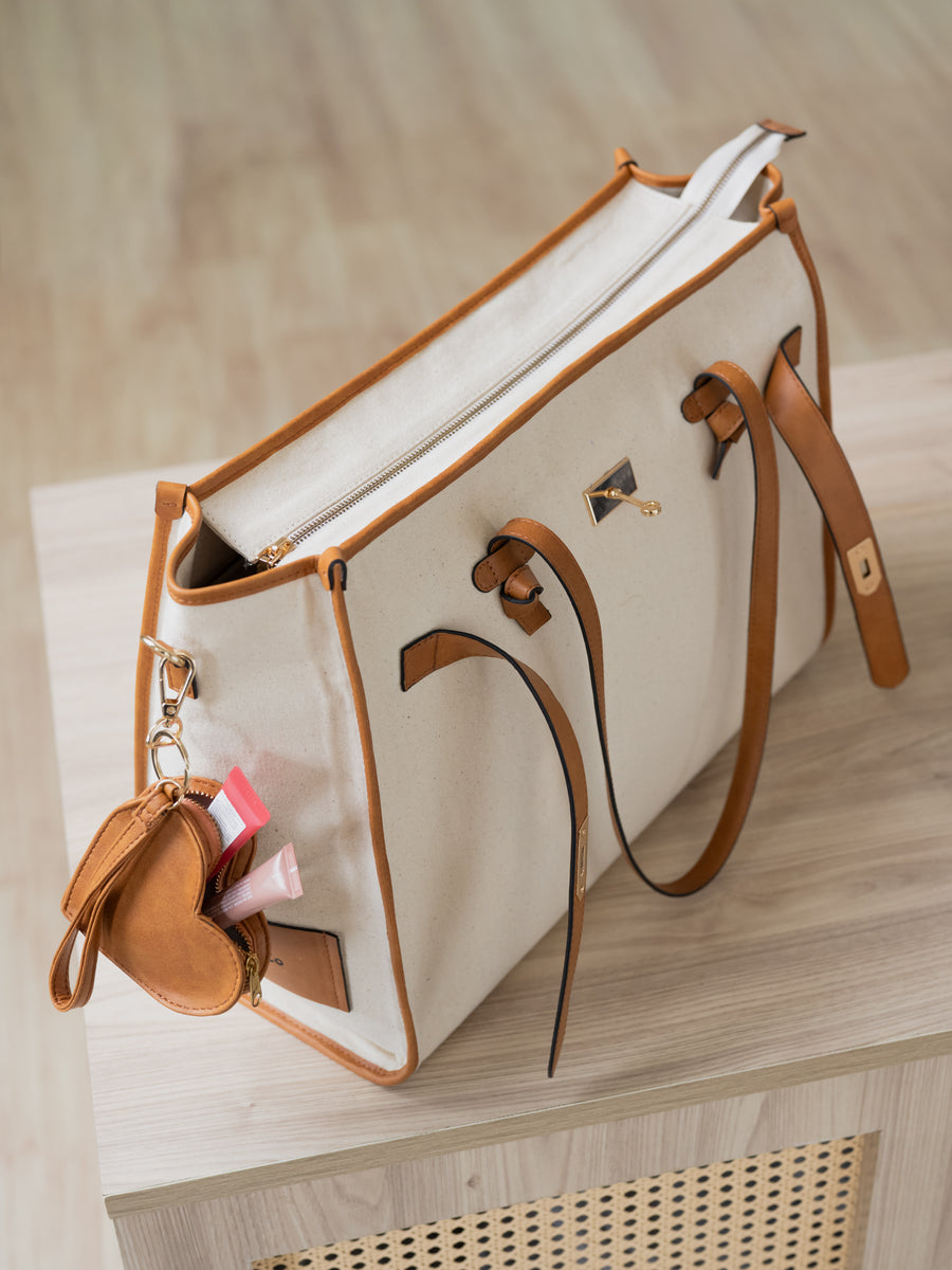 The City Classic Tote Bag - Cream & Warm Tan - Product detail view 9 | DilliBagCo