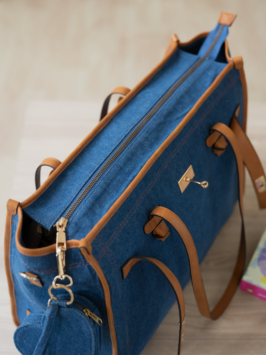 The City Classic Tote Bag - Denim & Warm Tan - Product detail view 11 | DilliBagCo