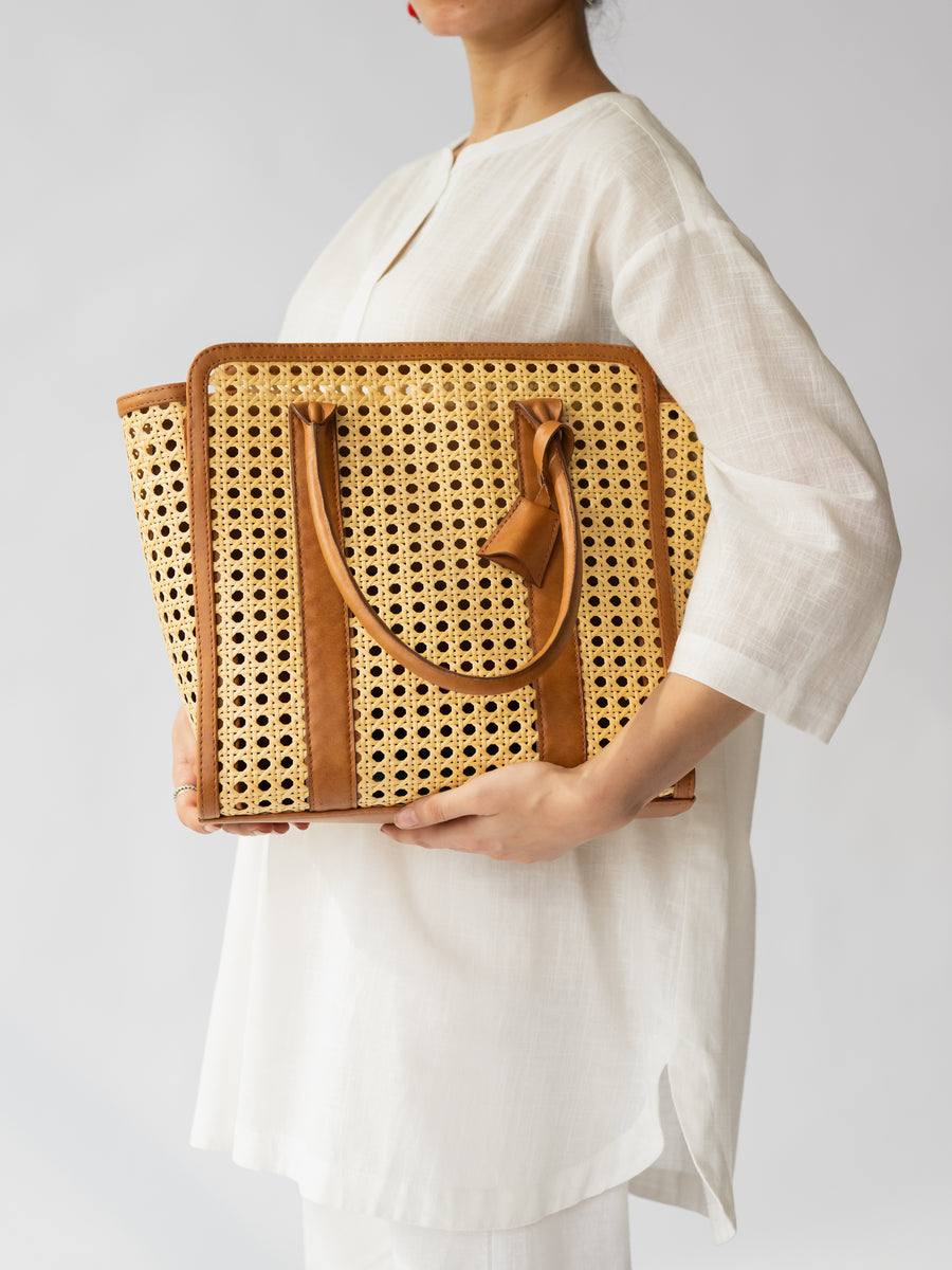 The Sunny Side Tote with Laptop Sleeve - Camel Brown - Product detail view 10 | DilliBagCo