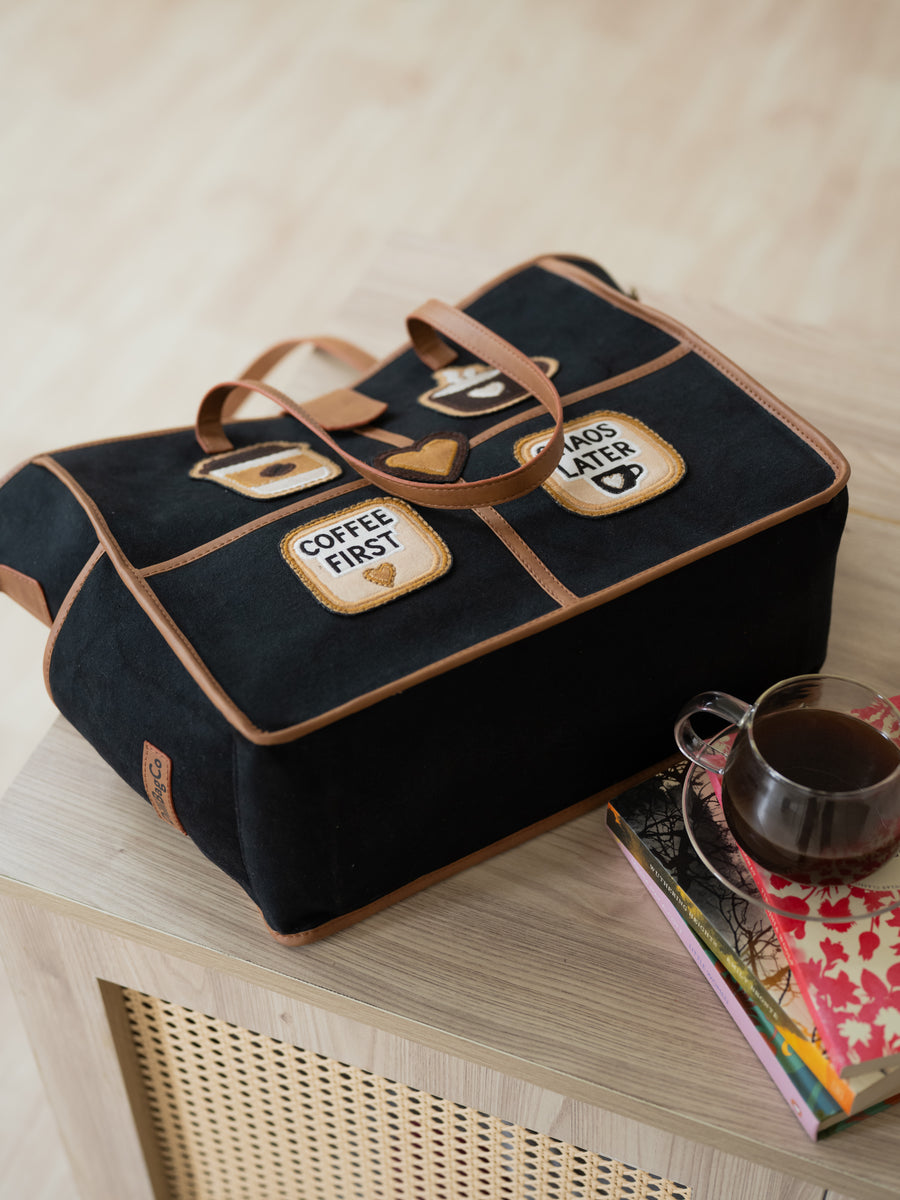 The Coffee Run Tote - Jet Black & Warm Tan - Product detail view 11 | DilliBagCo