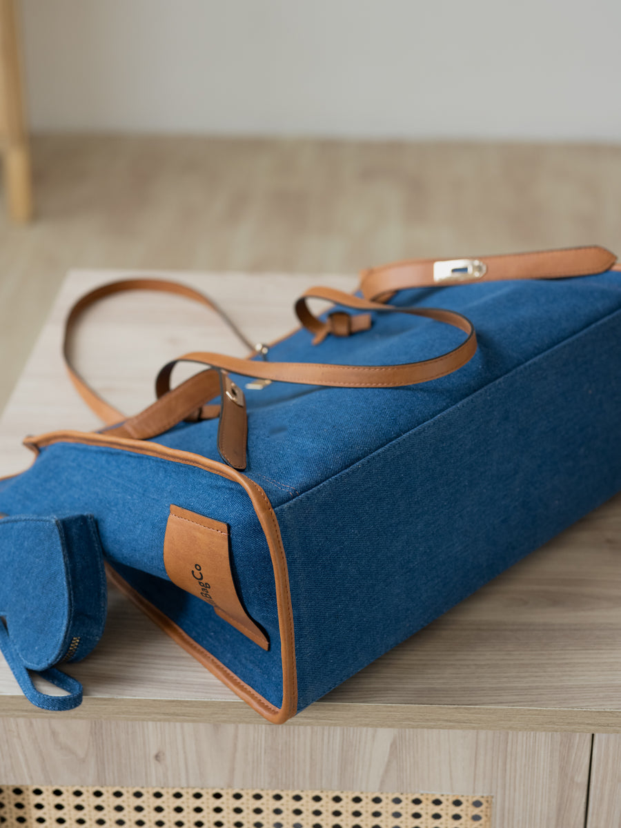 The City Classic Tote Bag - Denim & Warm Tan - Product detail view 9 | DilliBagCo