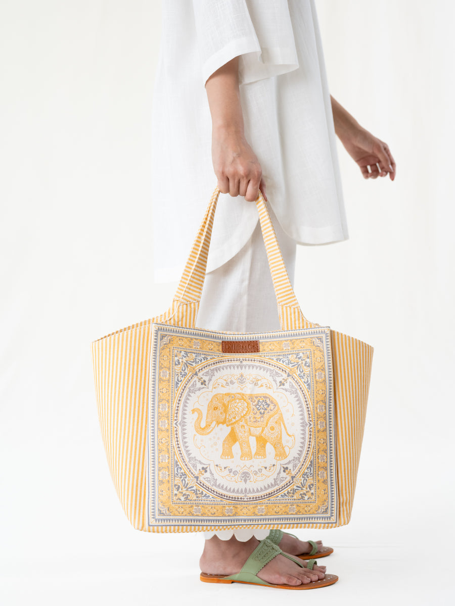 Ele Fabric Tote - Mustard Yellow