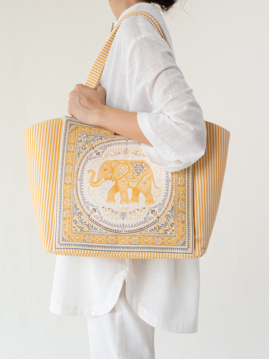 Ele Fabric Tote - Mustard Yellow